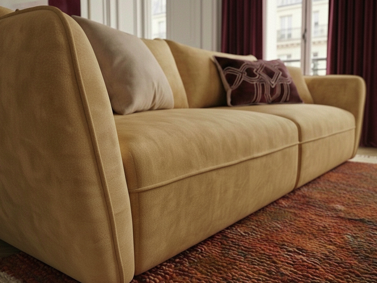 Bobochic Luigi Sofa 3-Sitzer mit Pouf Strukturstoff Gelb