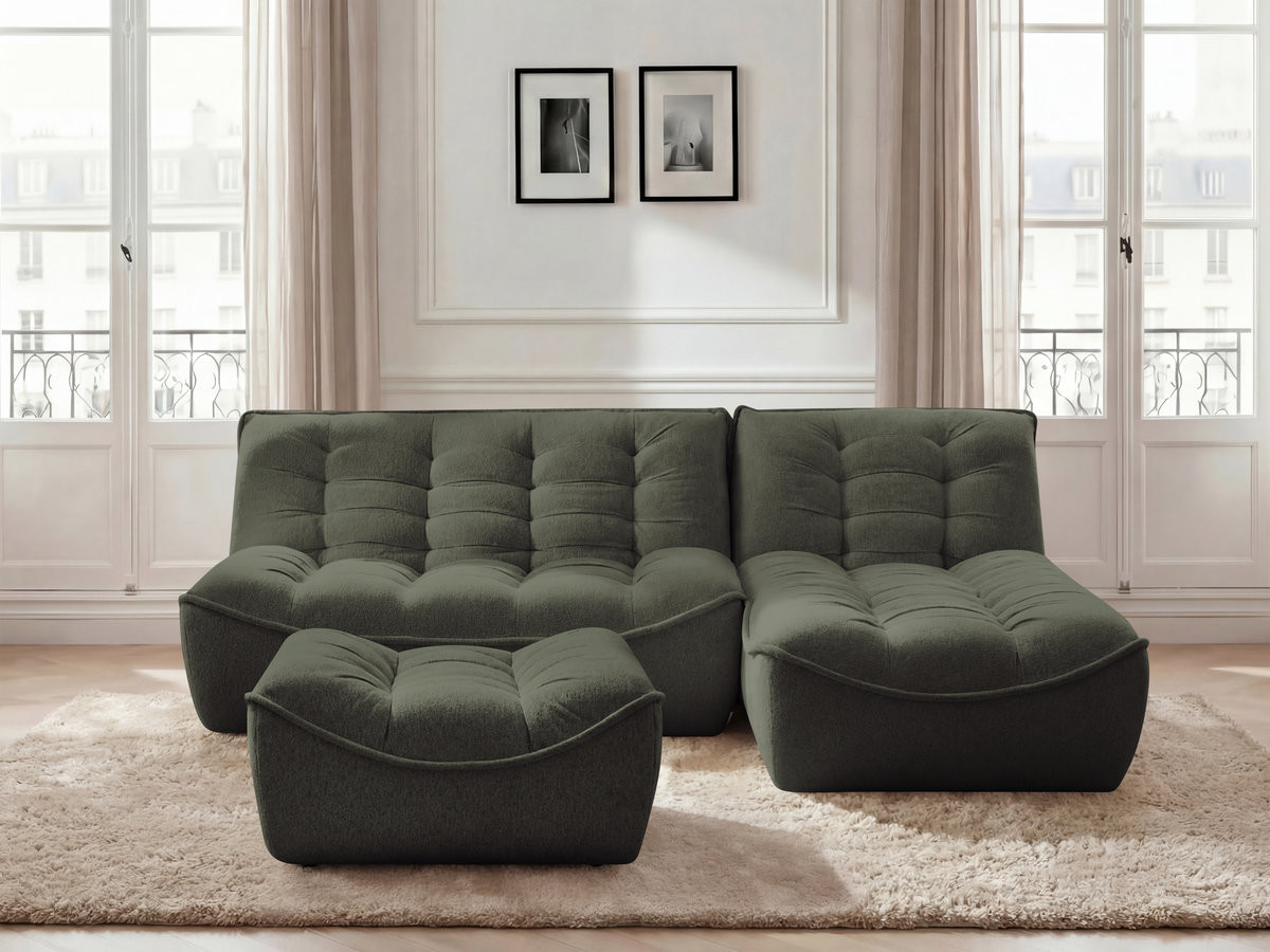 Bobochic Serena Ecksofa mit Pouf Melange-Stoff Grün