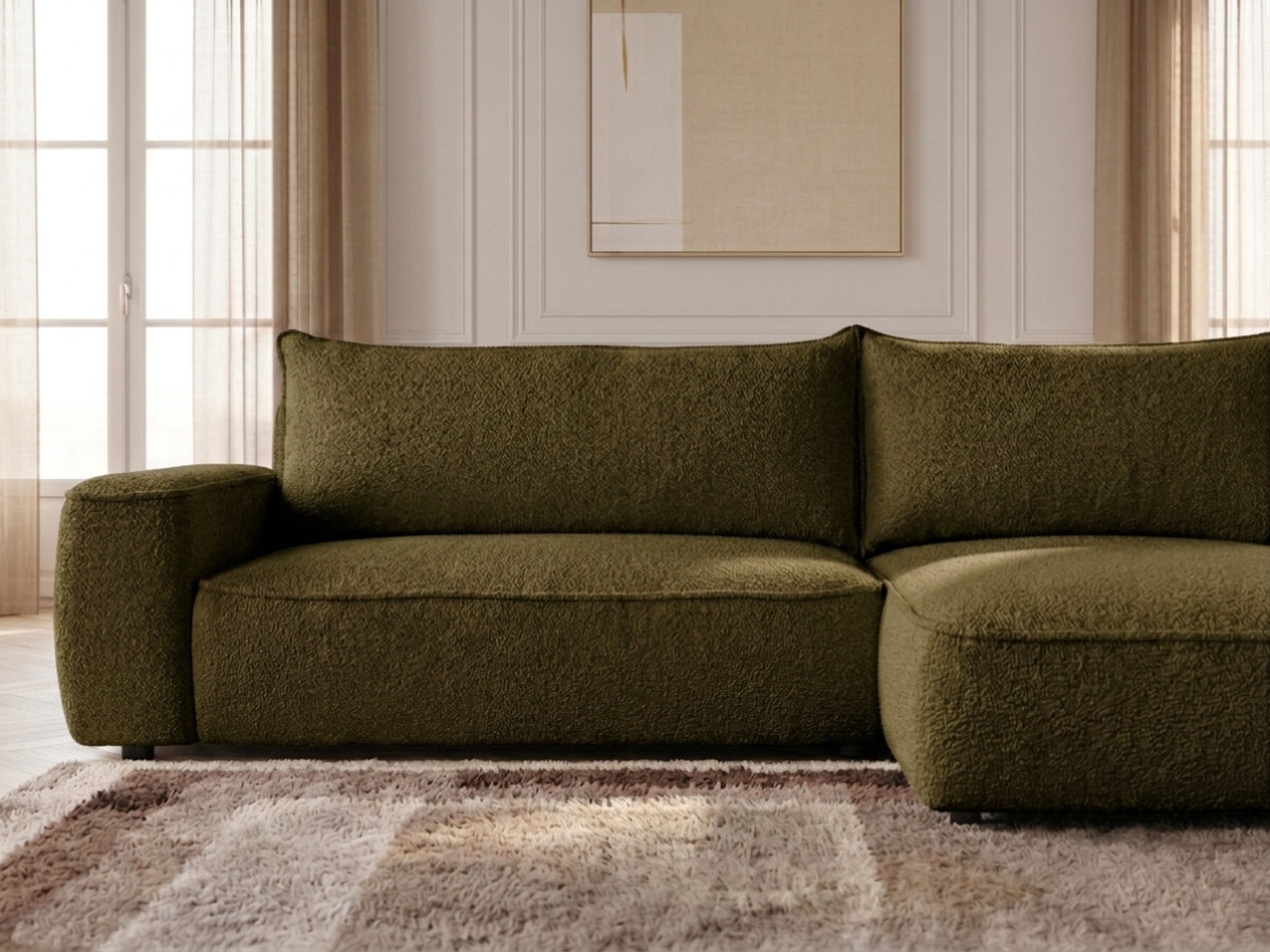 Bobochic Honore Ecksofa mit Schlaffunktion und Bettkasten Chenille Grün