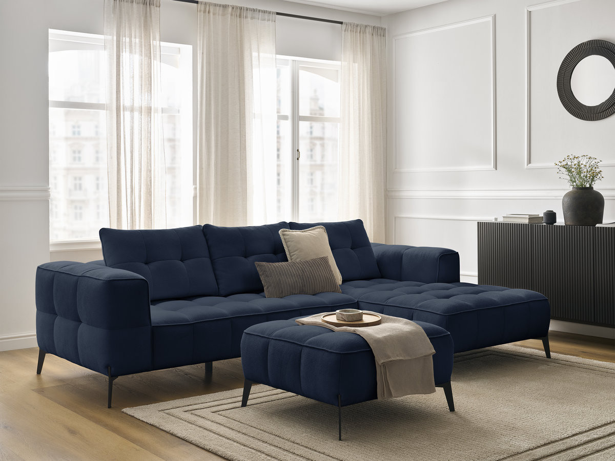 Bobochic Anis Ecksofa mit Pouf Strukturstoff Blau Ecke rechts