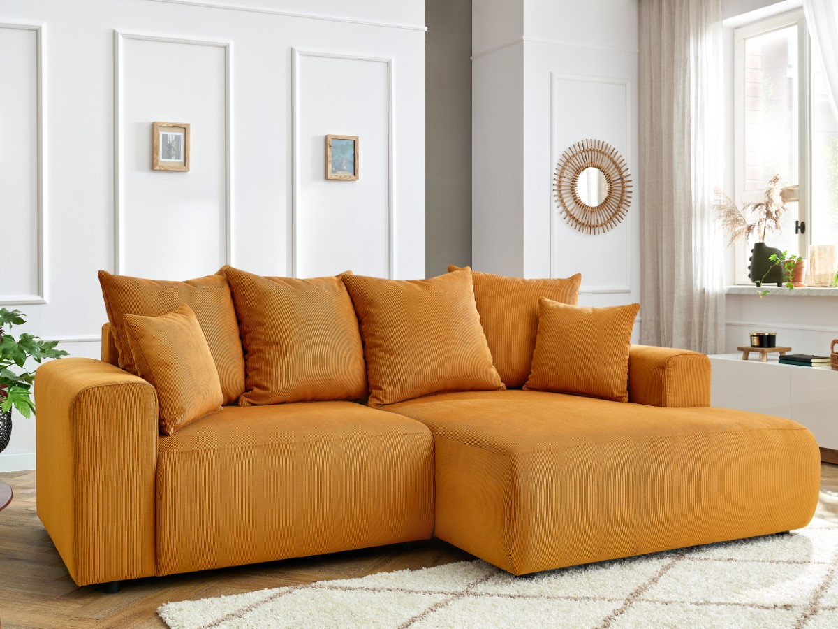 Bobochic Enjoy Ecksofa Cordsamt Gelb Ecke rechts