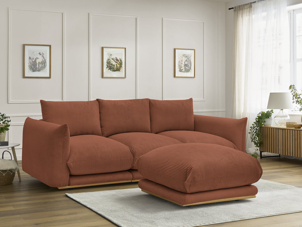 Bobochic Ernest Sofa 3-Sitzer mit Pouf 266 × 106 cm Cordsamt Orange