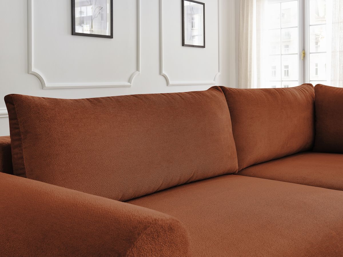 Bobochic Lucien Ecksofa mit Schlaffunktion und Bettkasten 296 × 198 cm Stoff Orange Ecke rechts
