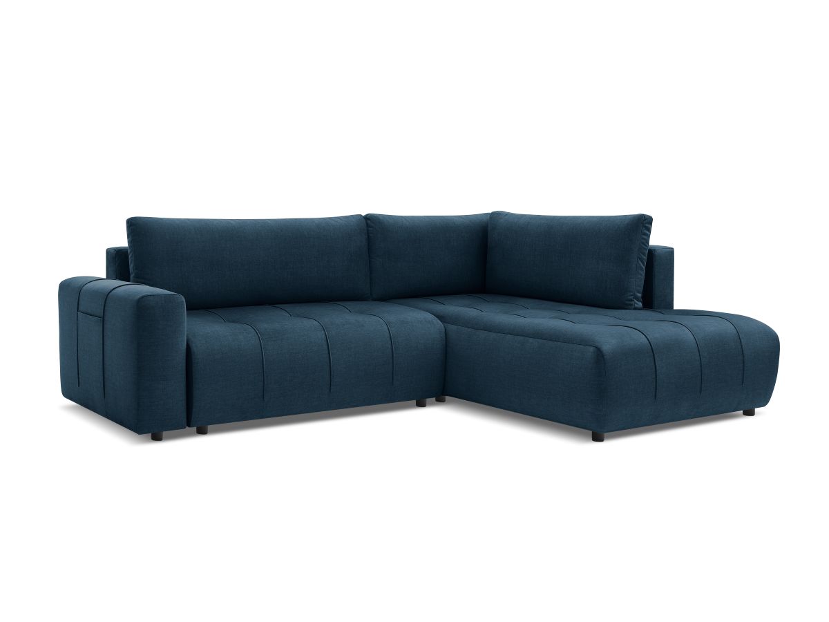 Bobochic Arsene Ecksofa mit Schlaffunktion und Bettkasten 277 × 200 cm Samt Dunkelblau Ecke rechts