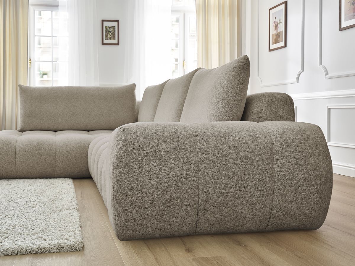 Bobochic Everest Ecksofa, 4 Kissen Melange-Stoff Taupe Ecke links