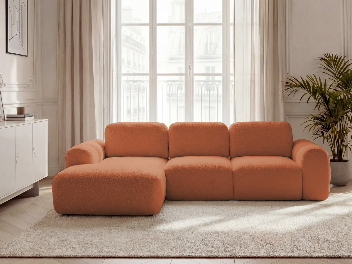 Bobochic Montaigne Ecksofa mit Schlaffunktion und Bettkasten 276 × 164 cm Bouclé-Stoff Orange Ecke links