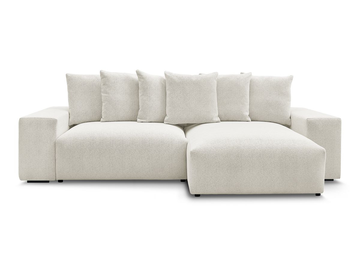 Bobochic Voltaire Ecksofa mit Schlaffunktion und Bettkasten Melange-Stoff Weiß