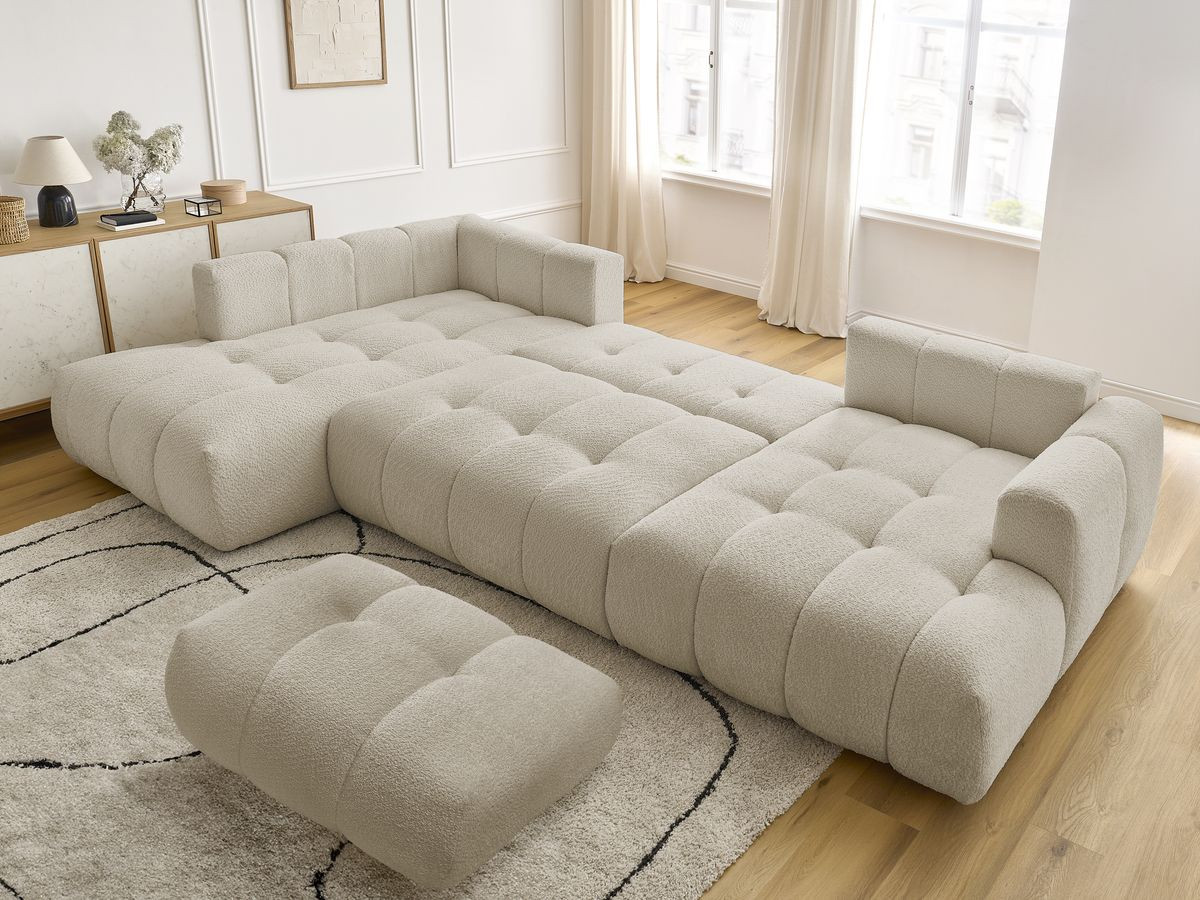 Bobochic Fuji Wohnlandschaft mit Pouf Bouclé-Stoff Beige Ecke rechts