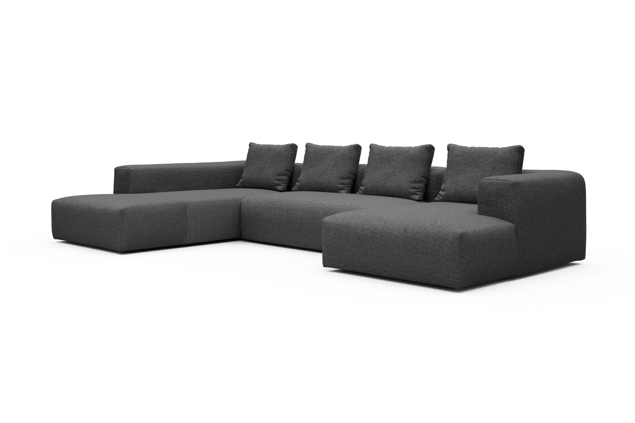 Wohnlandschaft Fred Relax-Ecke links mit 2-Sitzer und Chaiselongue rechts Strukturierter Stoff Sama 337-Anthracite
