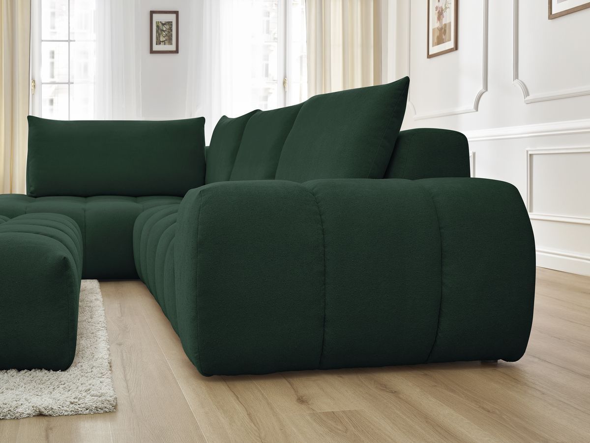 Bobochic Everest Ecksofa mit Schlaffunktion und Pouf, 4 Kissen Strukturstoff Grün Ecke links