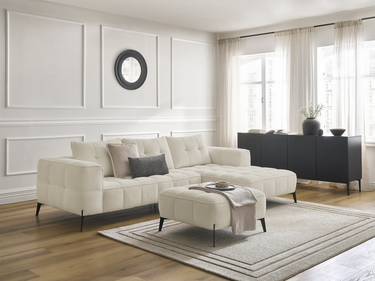 Bobochic Anis Ecksofa mit Pouf Bouclé-Stoff Beige Ecke rechts