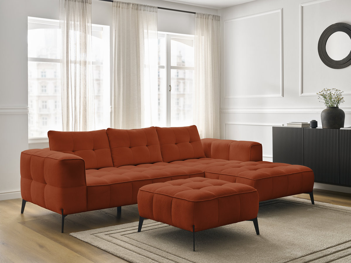 Bobochic Anis Ecksofa mit Pouf Strukturstoff Orange Ecke rechts