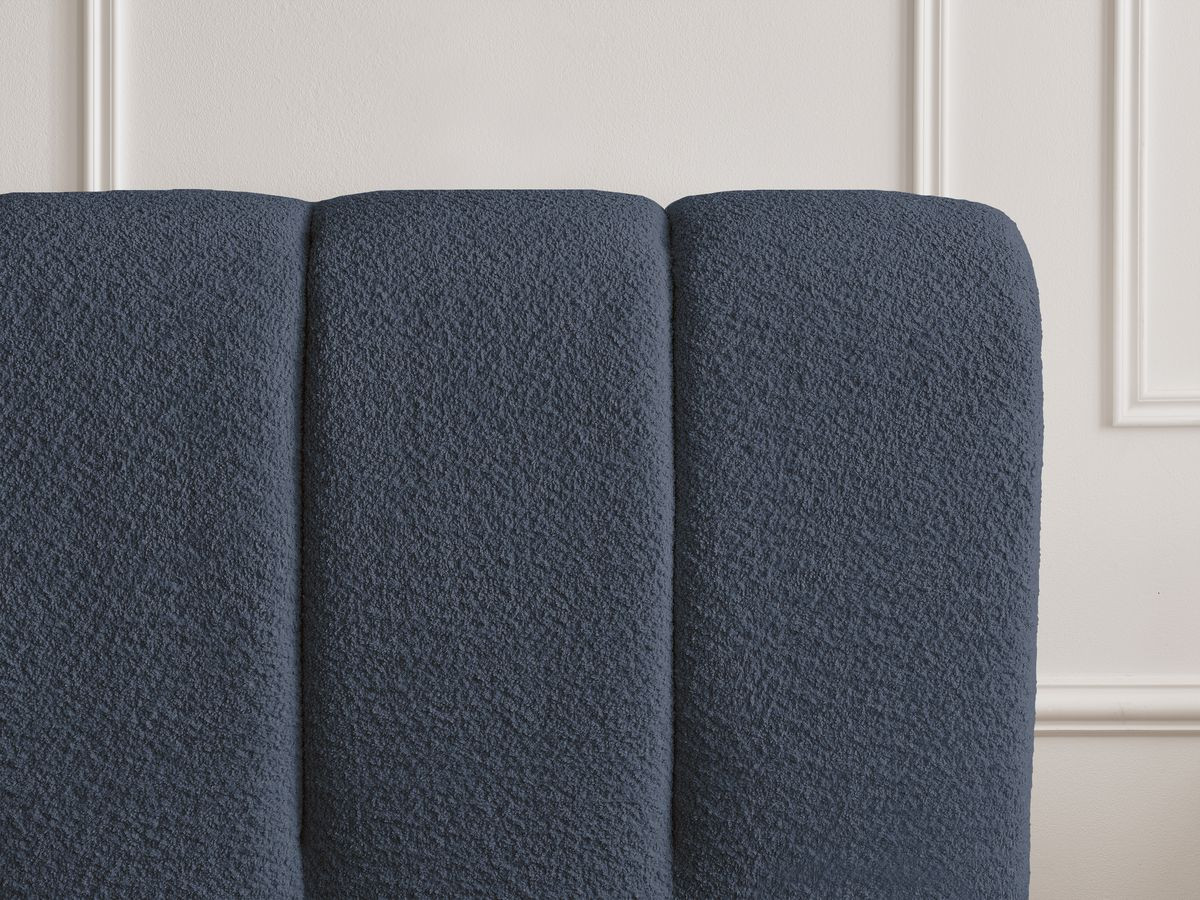 Bobochic Denali Polsterbett mit Bettkasten mit Bettbank Bouclé-Stoff Dunkelblau, Liegefläche 140 × 190 cm