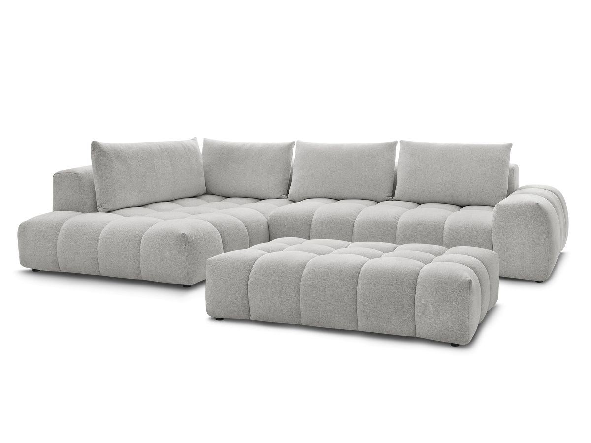 Bobochic Everest Ecksofa mit Schlaffunktion und Pouf, 4 Kissen Melange-Stoff Hellgrau Ecke links