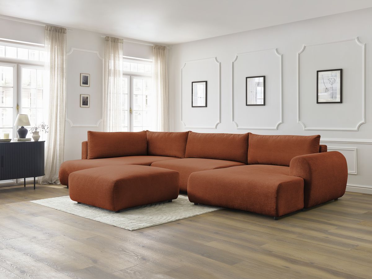 Bobochic Lucien Wohnlandschaft mit Pouf Stoff Orange Ecke rechts