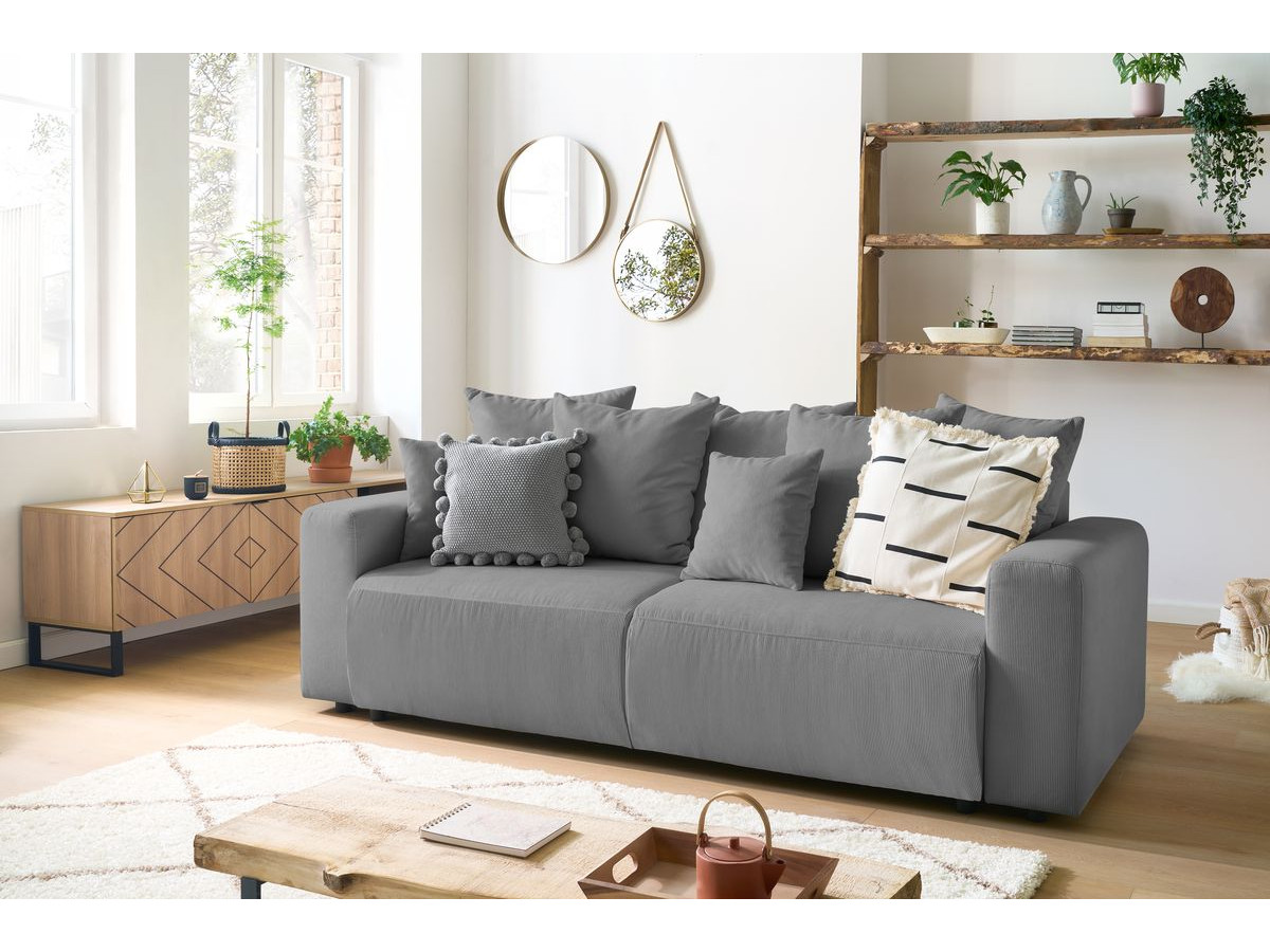 Bobochic Envy Schlafsofa 3-Sitzer mit Bettkasten Cordsamt Dunkelgrau