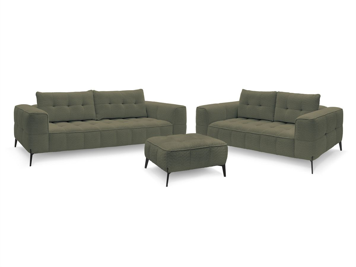Bobochic Anis Sofa 5-Sitzer mit Pouf Bouclé-Stoff Grün