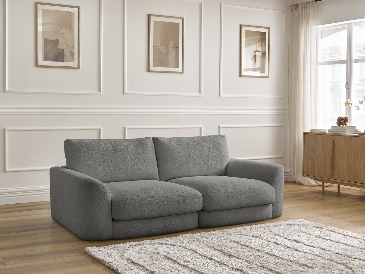 Bobochic Leonore Sofa 3-Sitzer Bouclé-Stoff Dunkelgrau