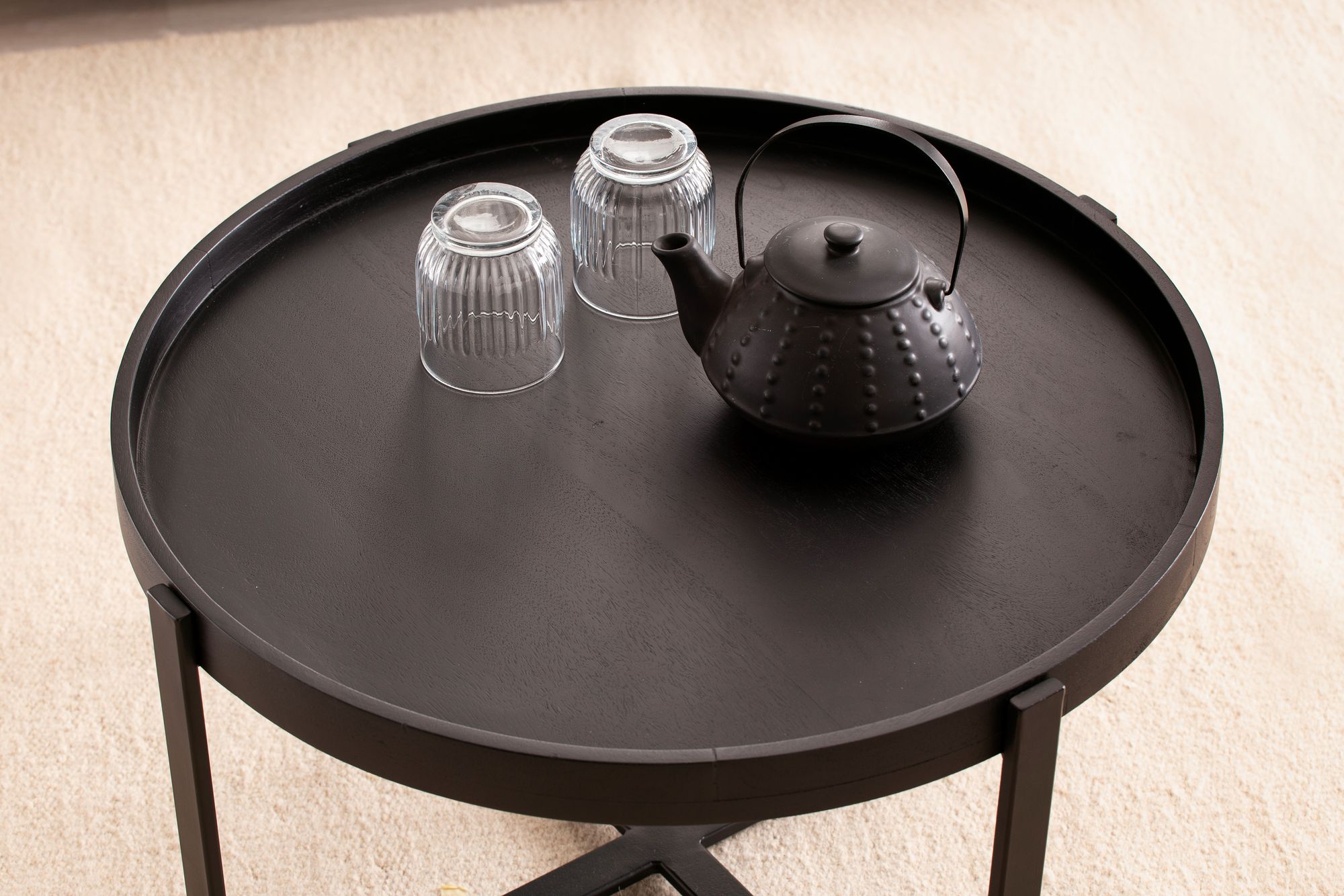 Couchtisch Asker Massivholz Schwarz Ø 60 × H 35 cm