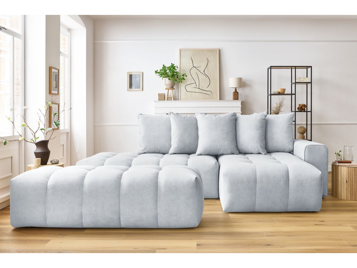 Bobochic Mont-blanc Ecksofa mit Pouf Samt Hellgrau Ecke rechts