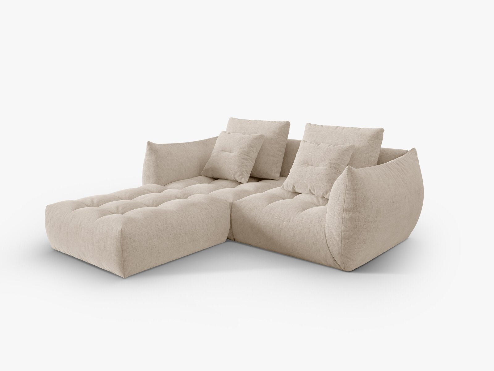 Micadoni Ecksofa Bloom 3-Sitzer Strukturierter Stoff Wind Helles Beige
