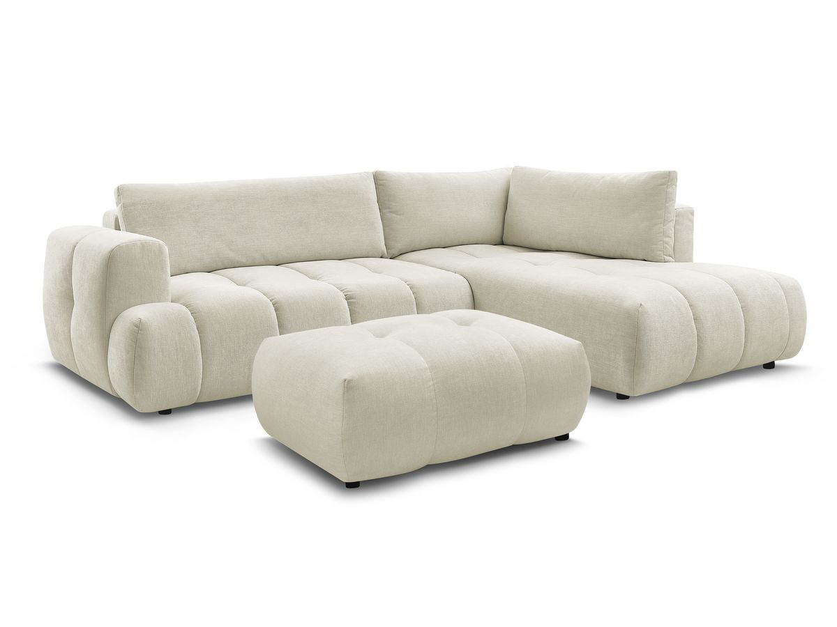 Bobochic Fuji Ecksofa mit Schlaffunktion und Bettkasten und Pouf 282 × 204 cm Stoff Beige Ecke rechts
