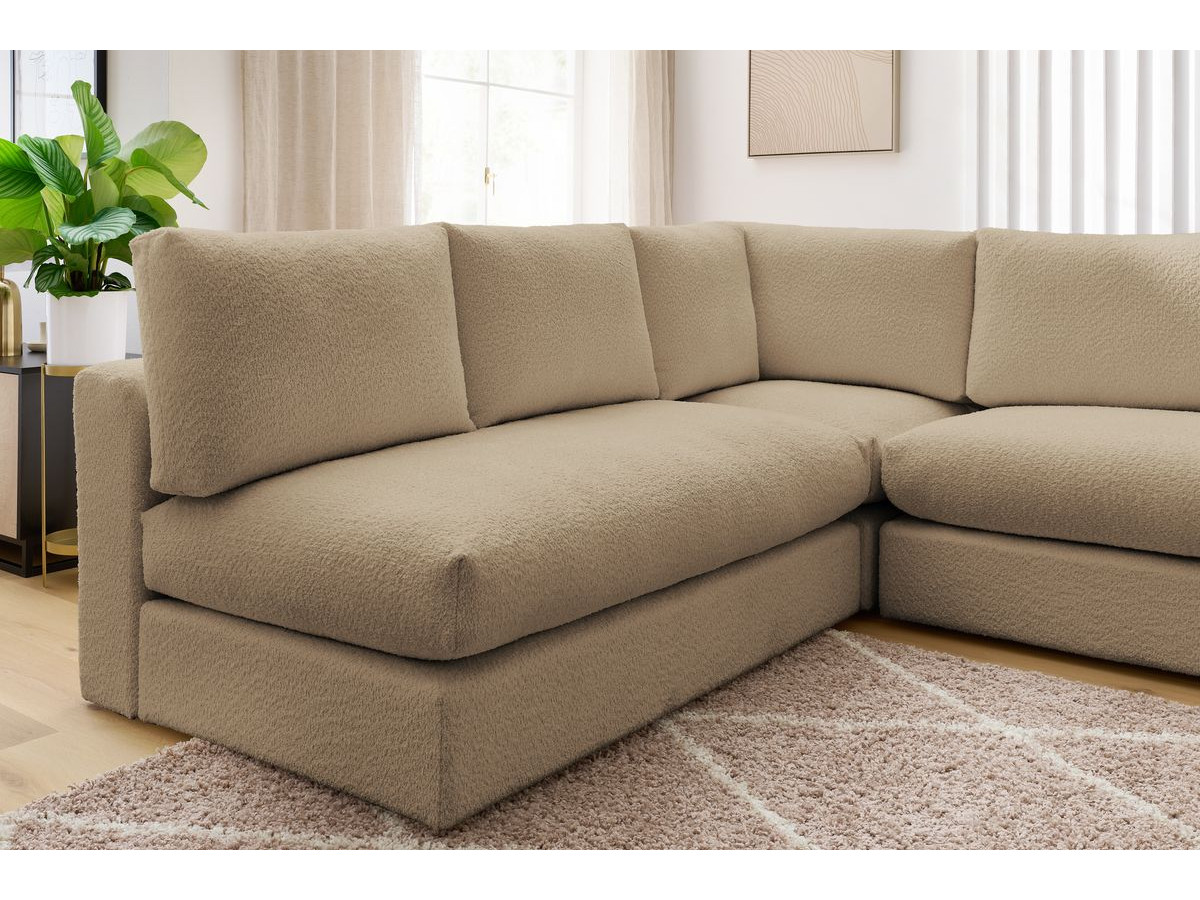 Bobochic Paris Ecksofa mit Pouf 369 × 262 cm Bouclé-Stoff Braun