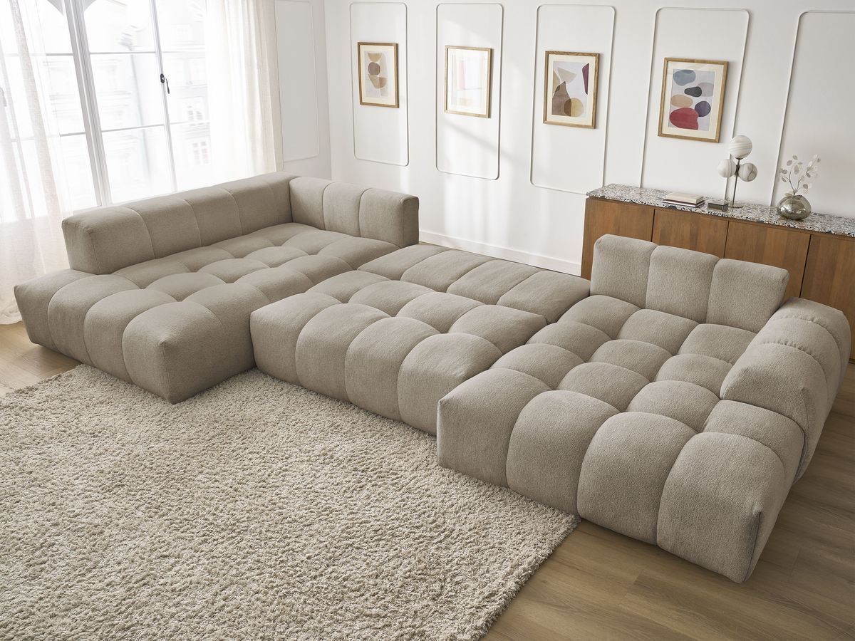 Bobochic Everest Wohnlandschaft, 14 Kissen Melange-Stoff Taupe Ecke rechts