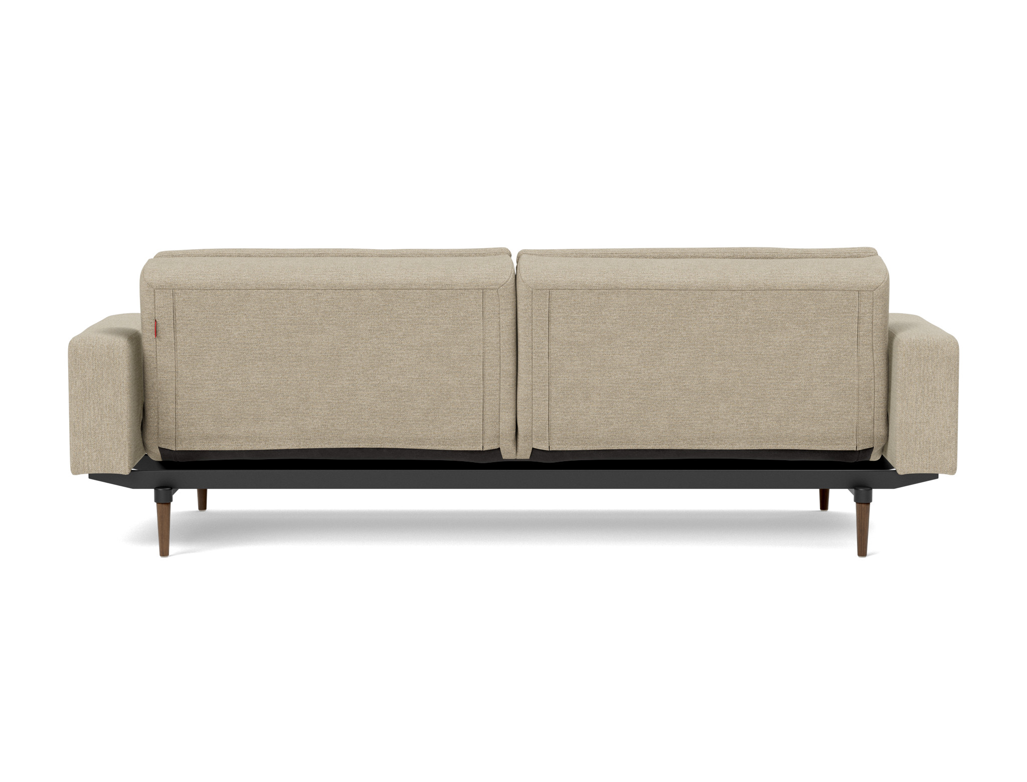 Schlafsofa Dublexo mit Armlehnen Strukturierter Stoff Taura 356-Sand Beine Styletto Eiche dunkel