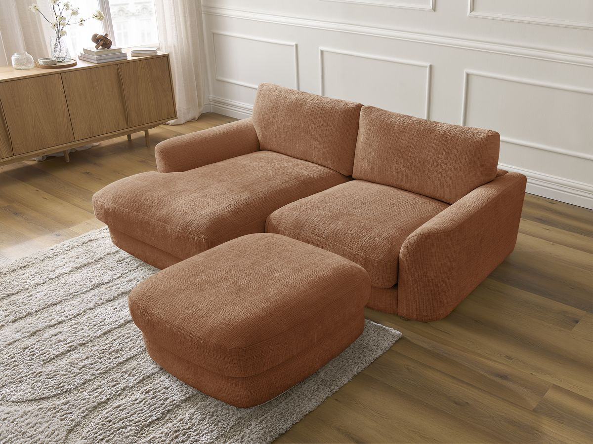 Bobochic Leonore Ecksofa mit Pouf Strukturstoff Orange Ecke links