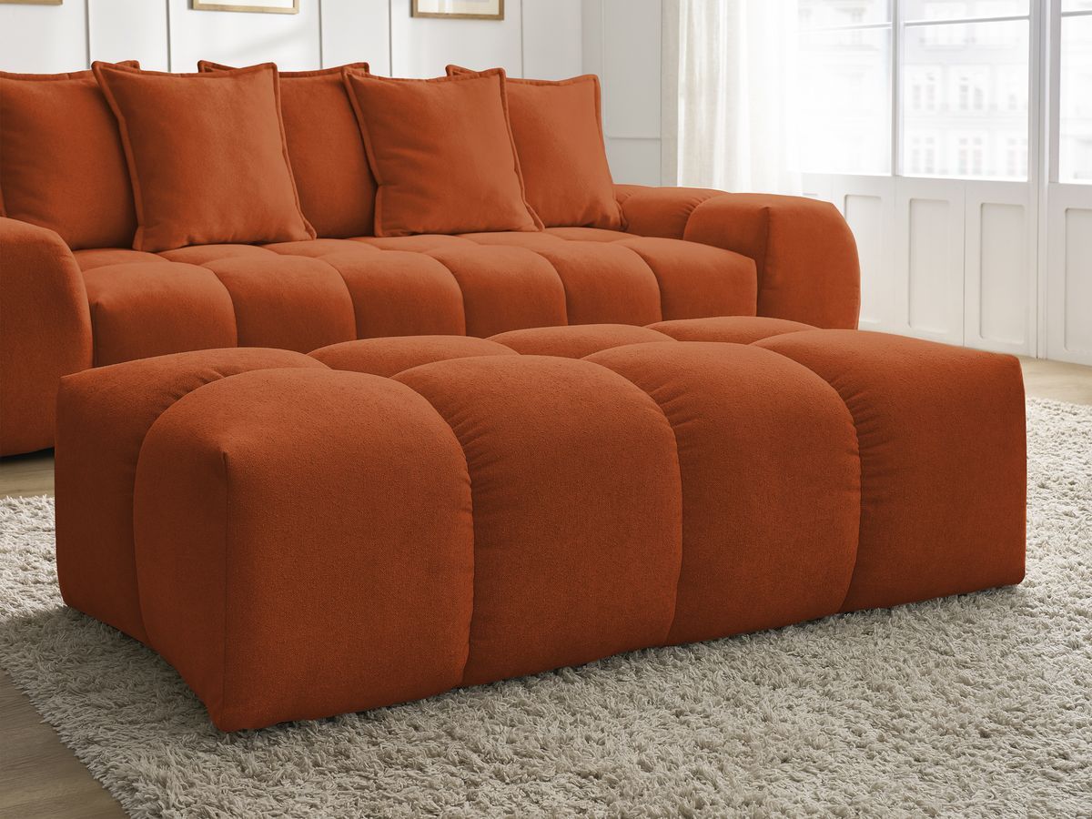 Bobochic Everest Sofa 3-Sitzer mit Pouf, 5 Kissen Strukturstoff Orange