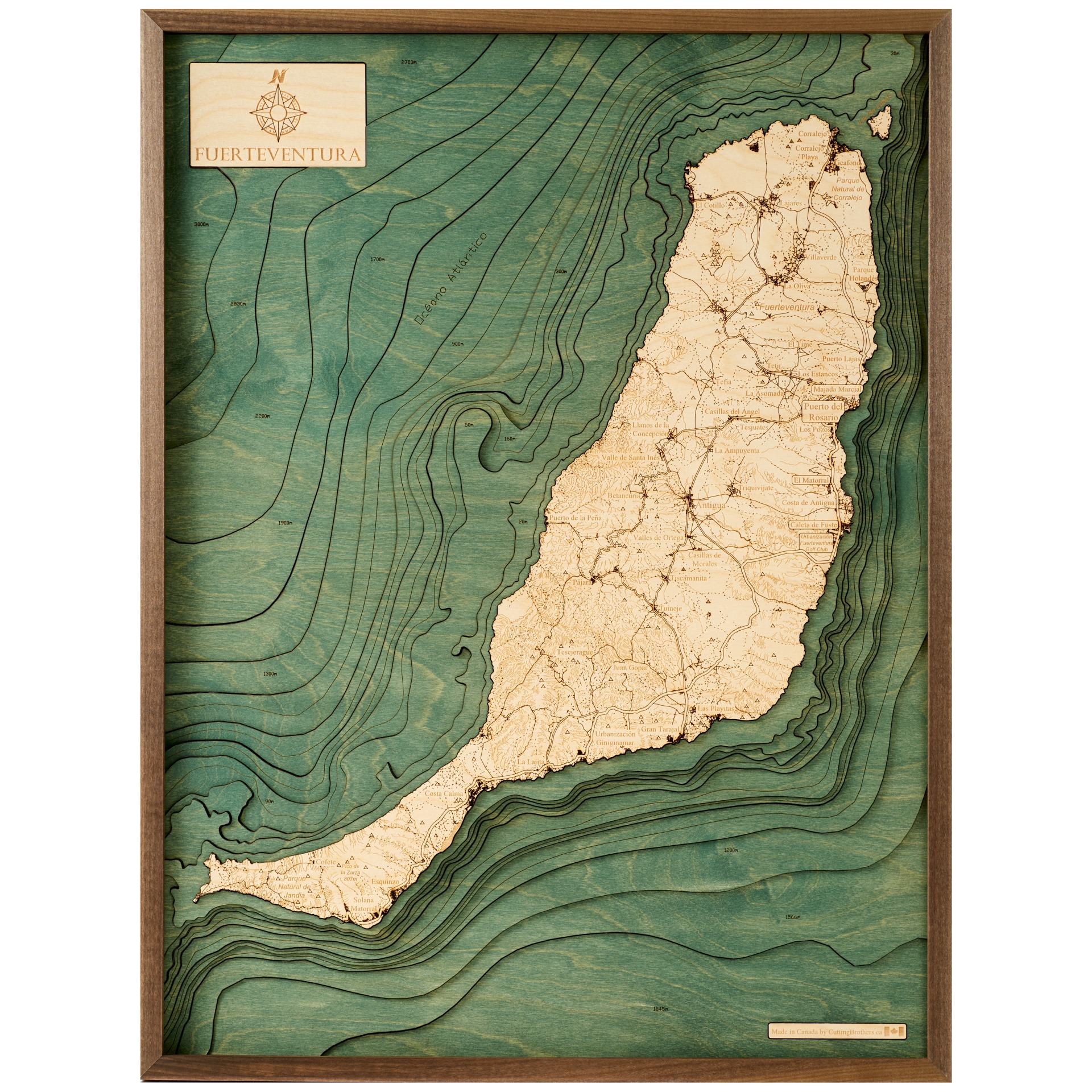 Cutting Brothers 3D Holz-Wandkarte Fuerteventura 81 x 61 moebelfaktor