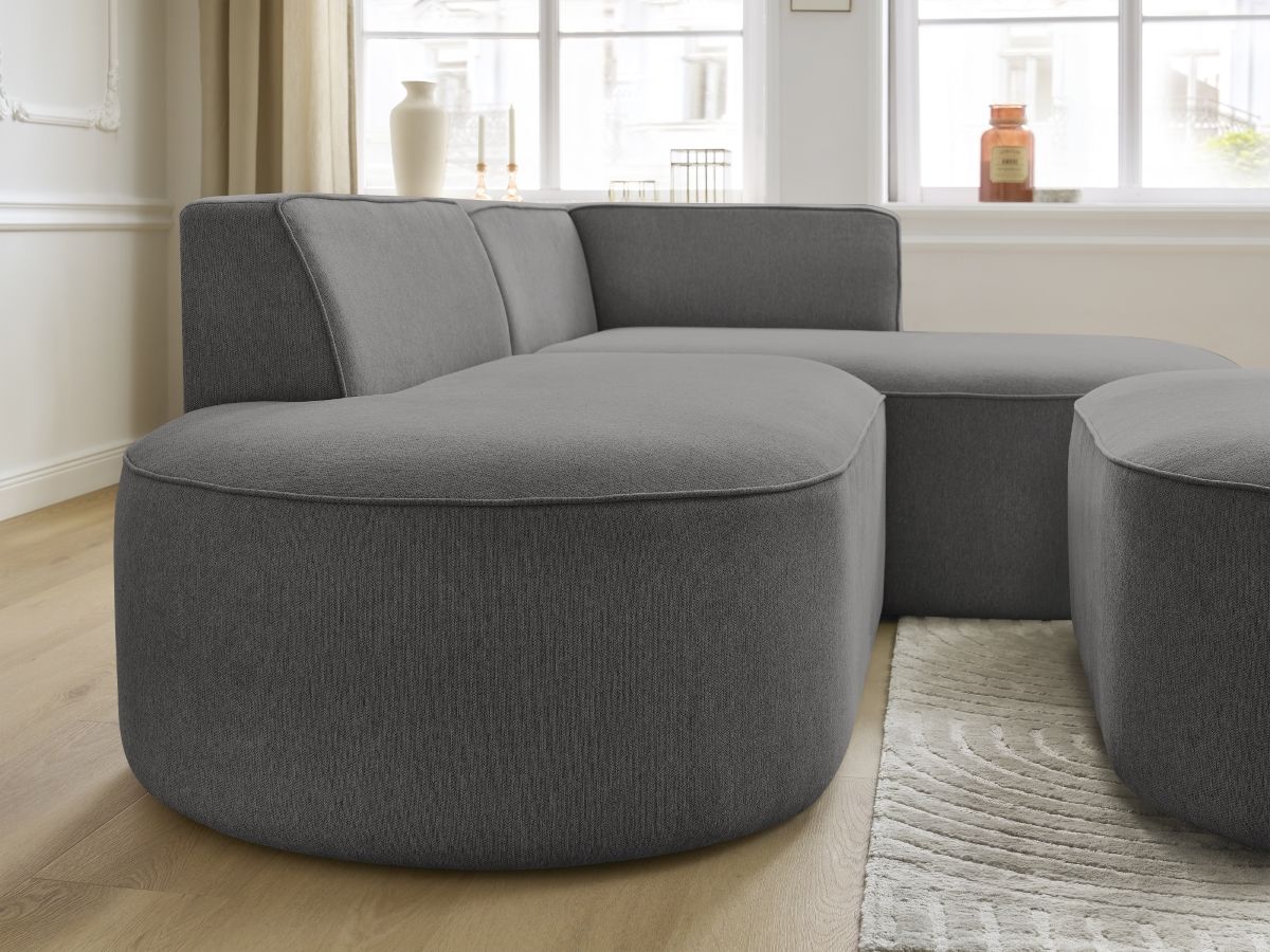 Bobochic Rousseau Ecksofa mit Pouf Melange-Stoff Dunkelgrau Ecke rechts