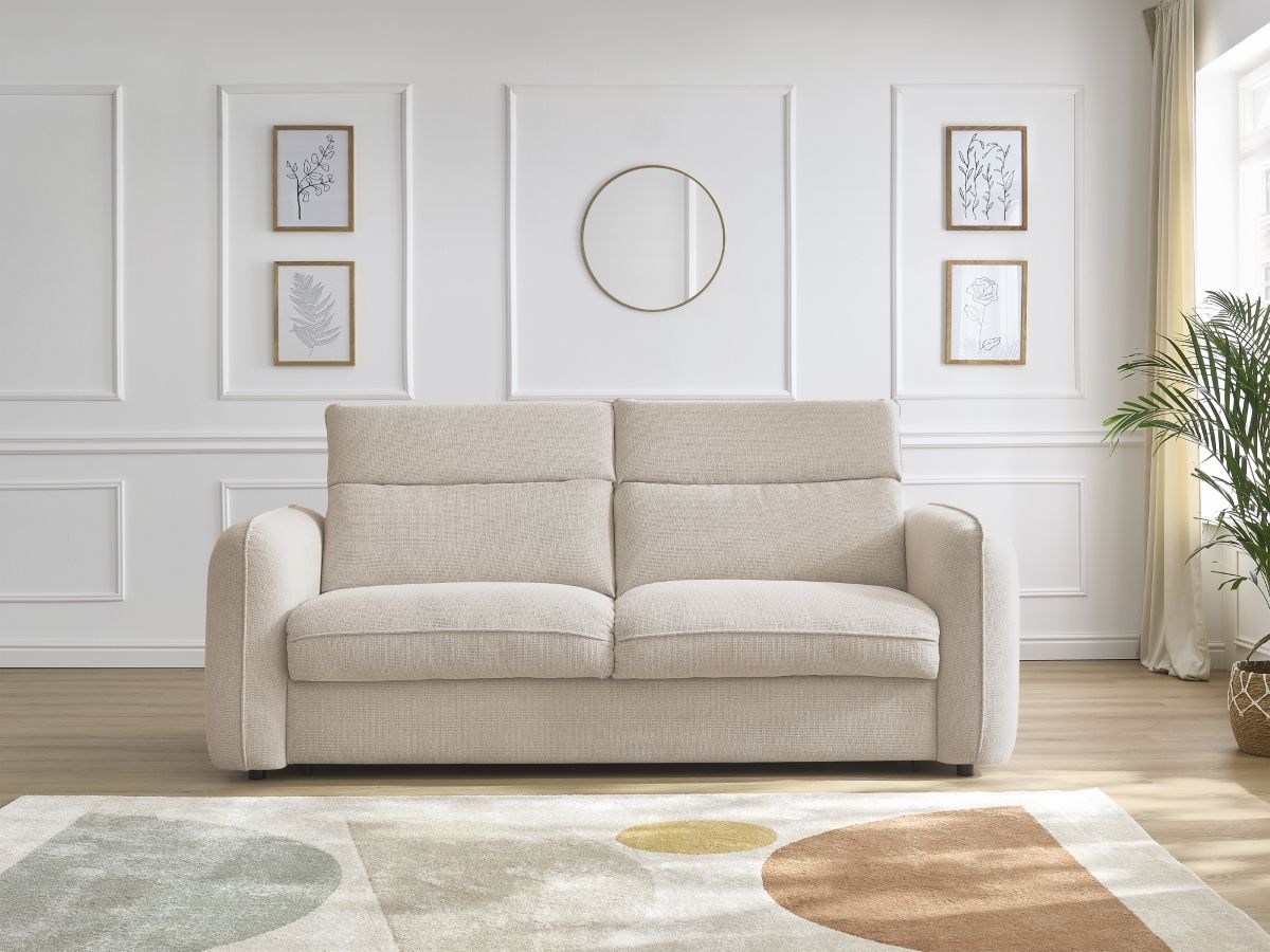 Bobochic Achille Schlafsofa 3-Sitzer Melange-Stoff Beige, Liegefläche 160 × 200 cm