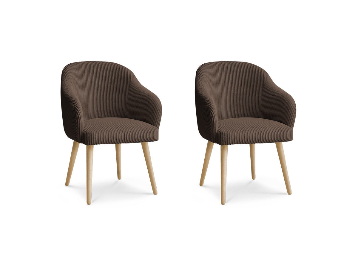 Bobochic Sophie Esszimmerstuhl 2er-Set mit skandinavischen Holzbeinen Cordsamt Braun