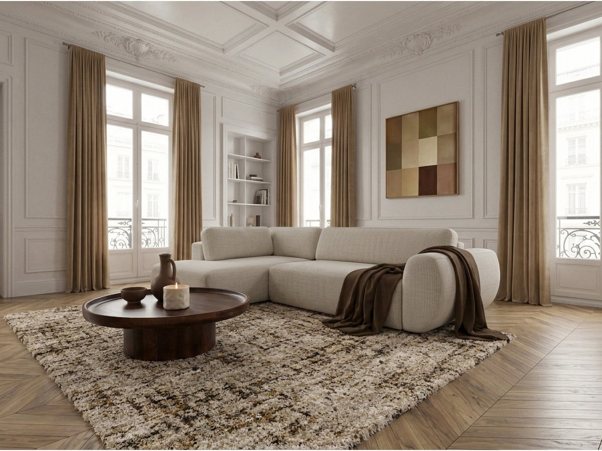 Bobochic Denise Ecksofa mit Schlaffunktion und Bettkasten 256 × 197 cm Strukturstoff Weiß Ecke links