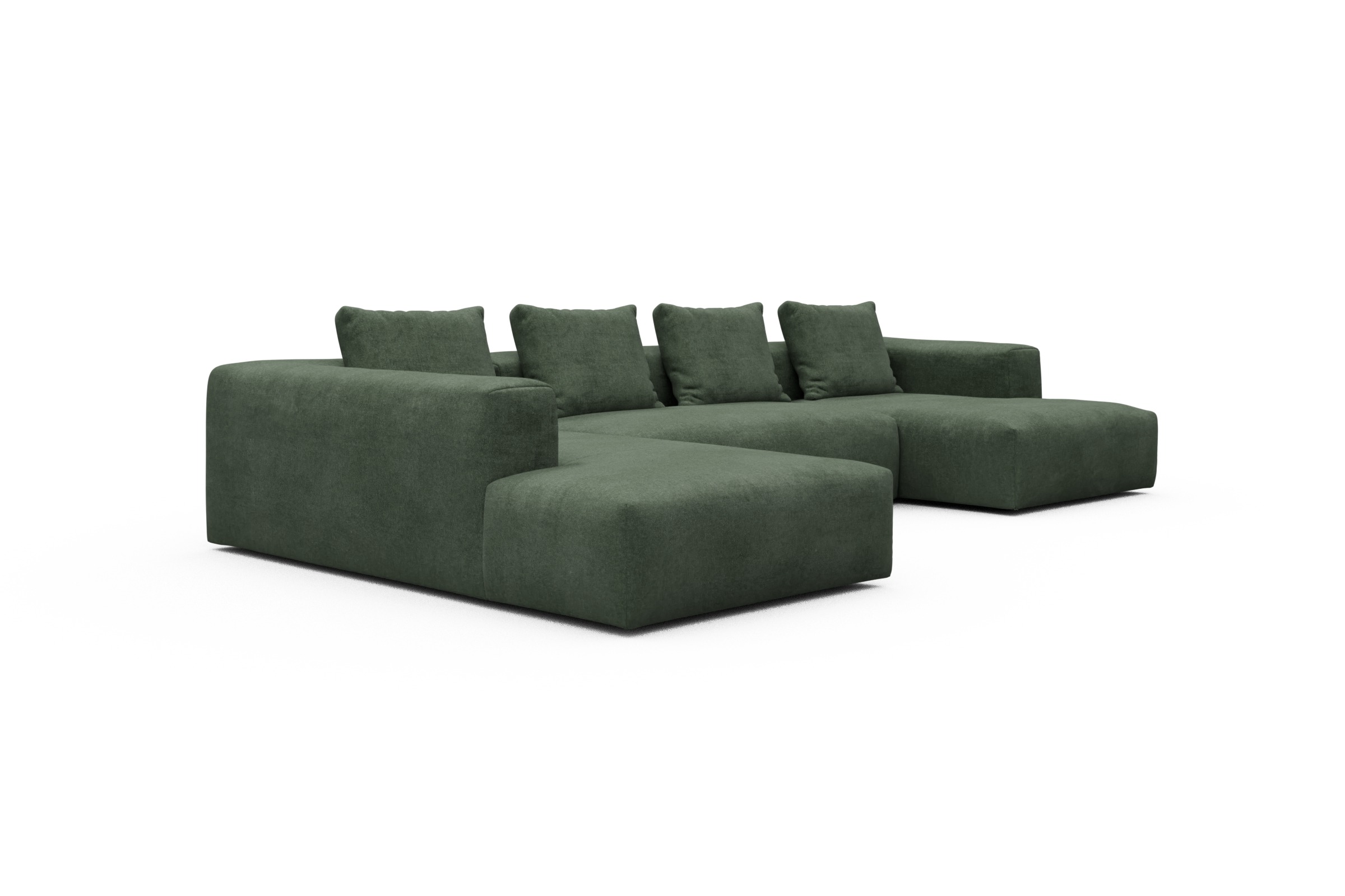 Wohnlandschaft Fred Relax-Ecke links mit 2-Sitzer und Chaiselongue rechts Strukturierter Stoff Casone 498-Forest-Green