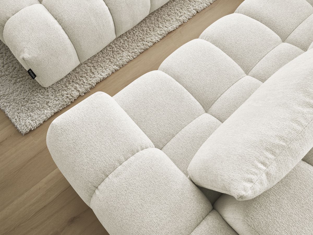 Bobochic Everest Ecksofa mit Schlaffunktion und Pouf, 4 Kissen Melange-Stoff Weiß Ecke links