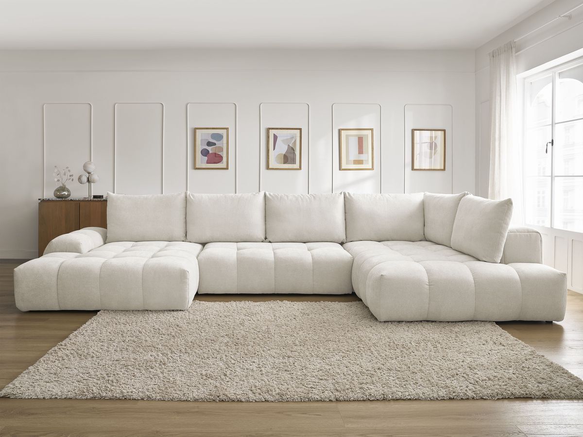 Bobochic Everest Wohnlandschaft, 6 Kissen Strukturstoff Weiß Ecke links