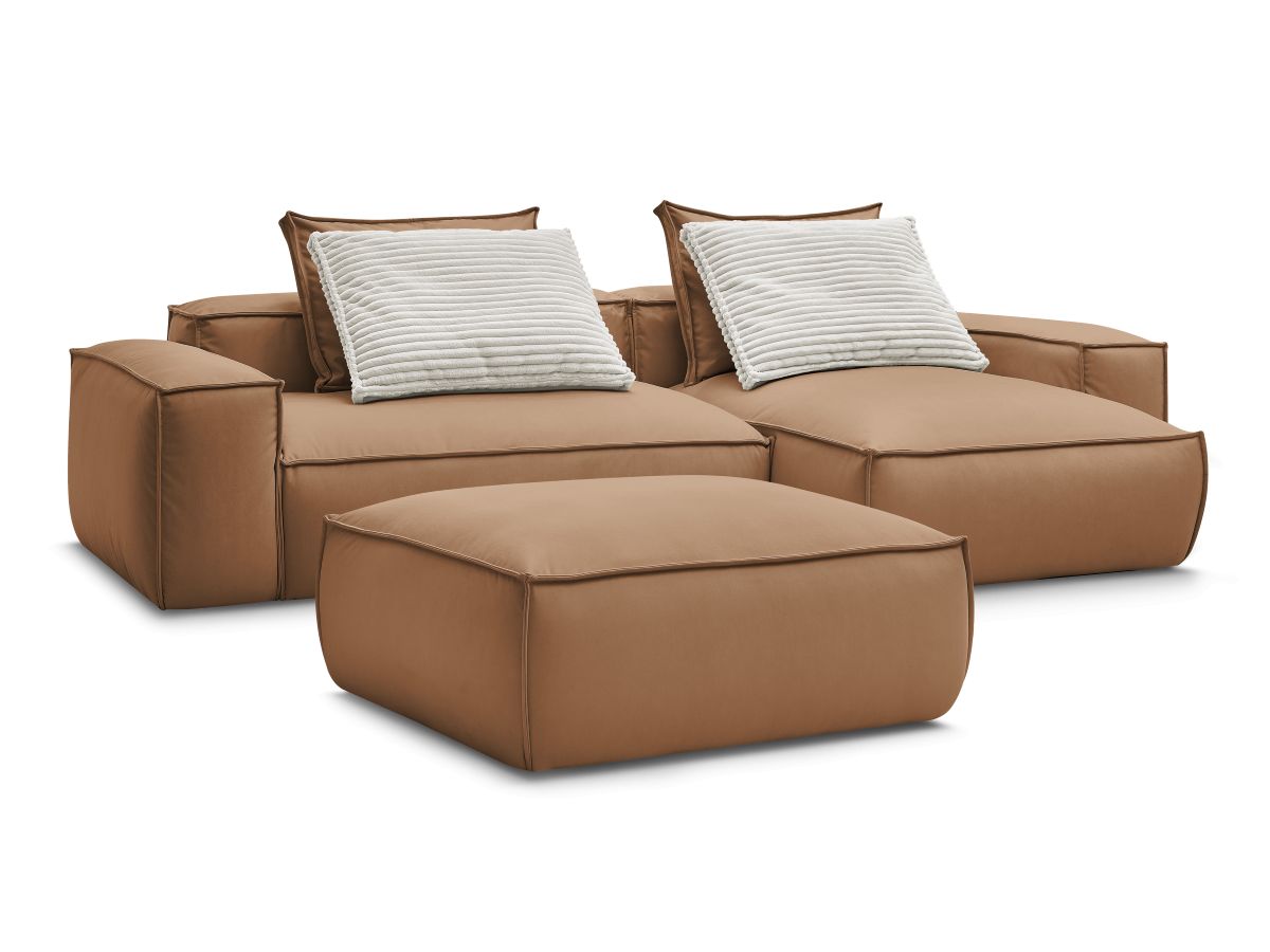 Bobochic Boheme Ecksofa mit Pouf Kunstleder Hellbraun