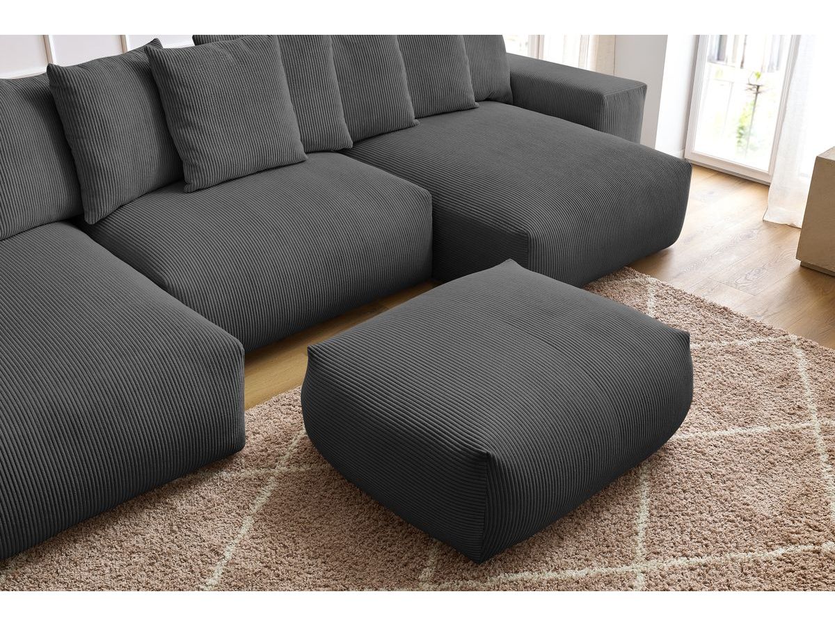 Bobochic Voltaire Wohnlandschaft mit Pouf 420 × 174 cm, Liegefläche 135 × 345 cm Cordsamt Dunkelgrau
