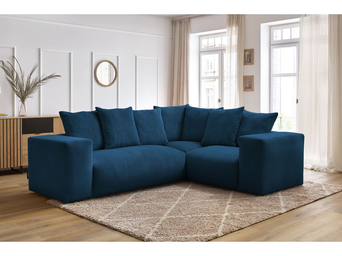 Bobochic Voltaire Ecksofa 268 × 214 cm Cordsamt Dunkelblau Ecke rechts