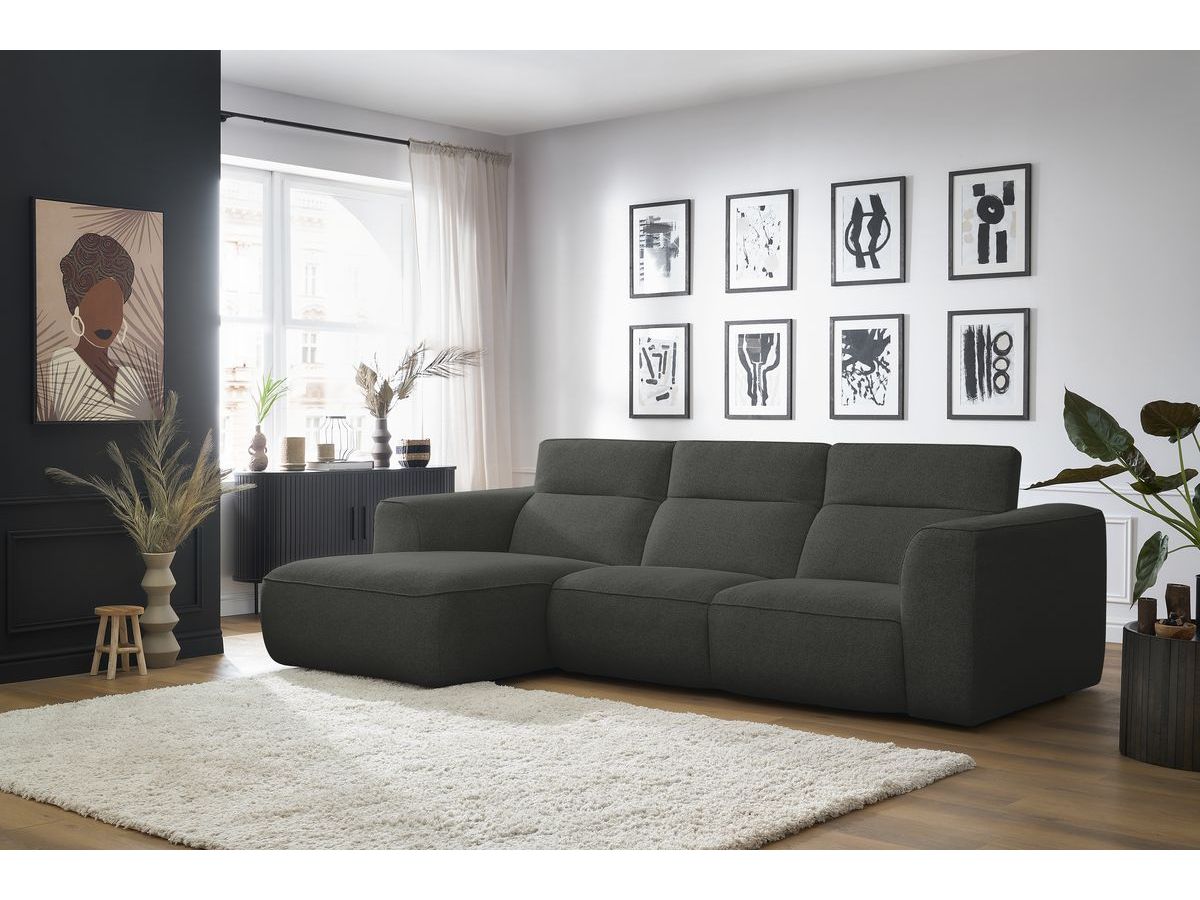 Bobochic William Ecksofa Melange-Stoff Dunkelgrau Ecke links