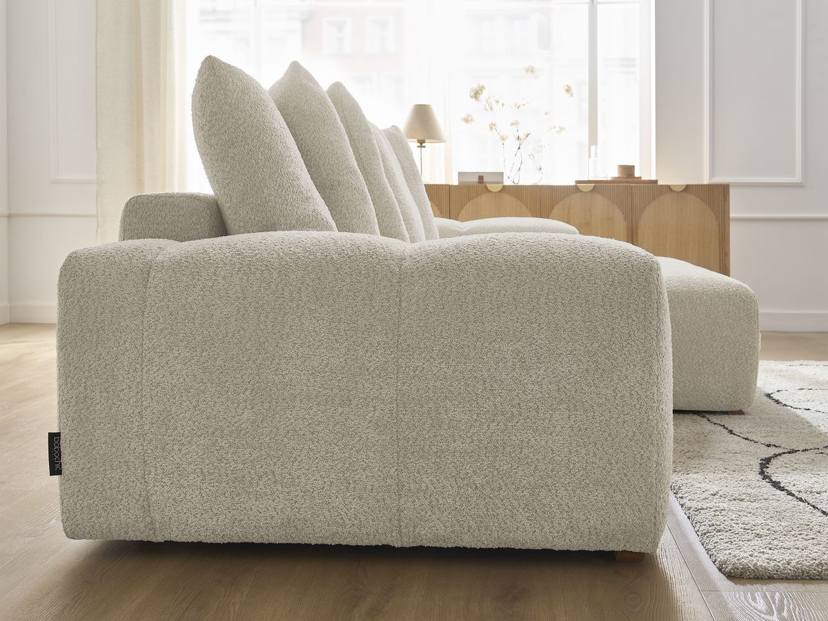 Bobochic Anakin Ecksofa, 6 Kissen Bouclé-Stoff Beige