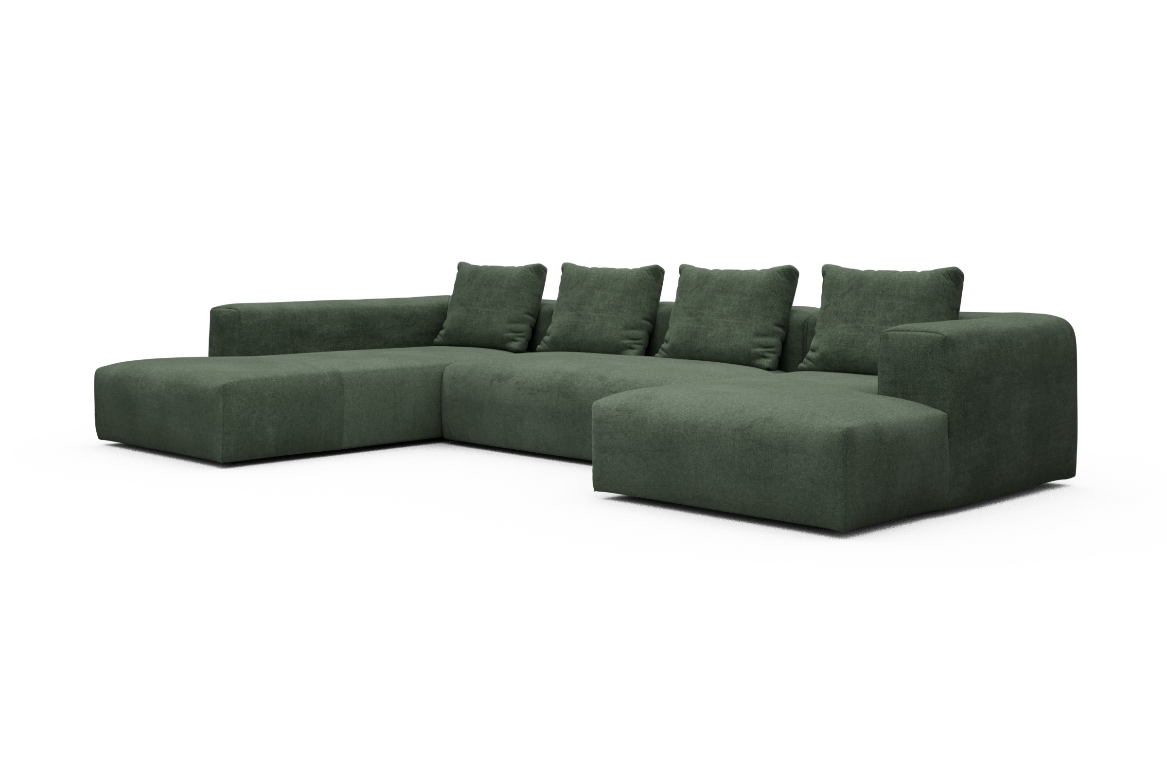 Wohnlandschaft Fred Relax-Ecke links mit 2-Sitzer und Chaiselongue rechts Strukturierter Stoff Casone 498-Forest-Green