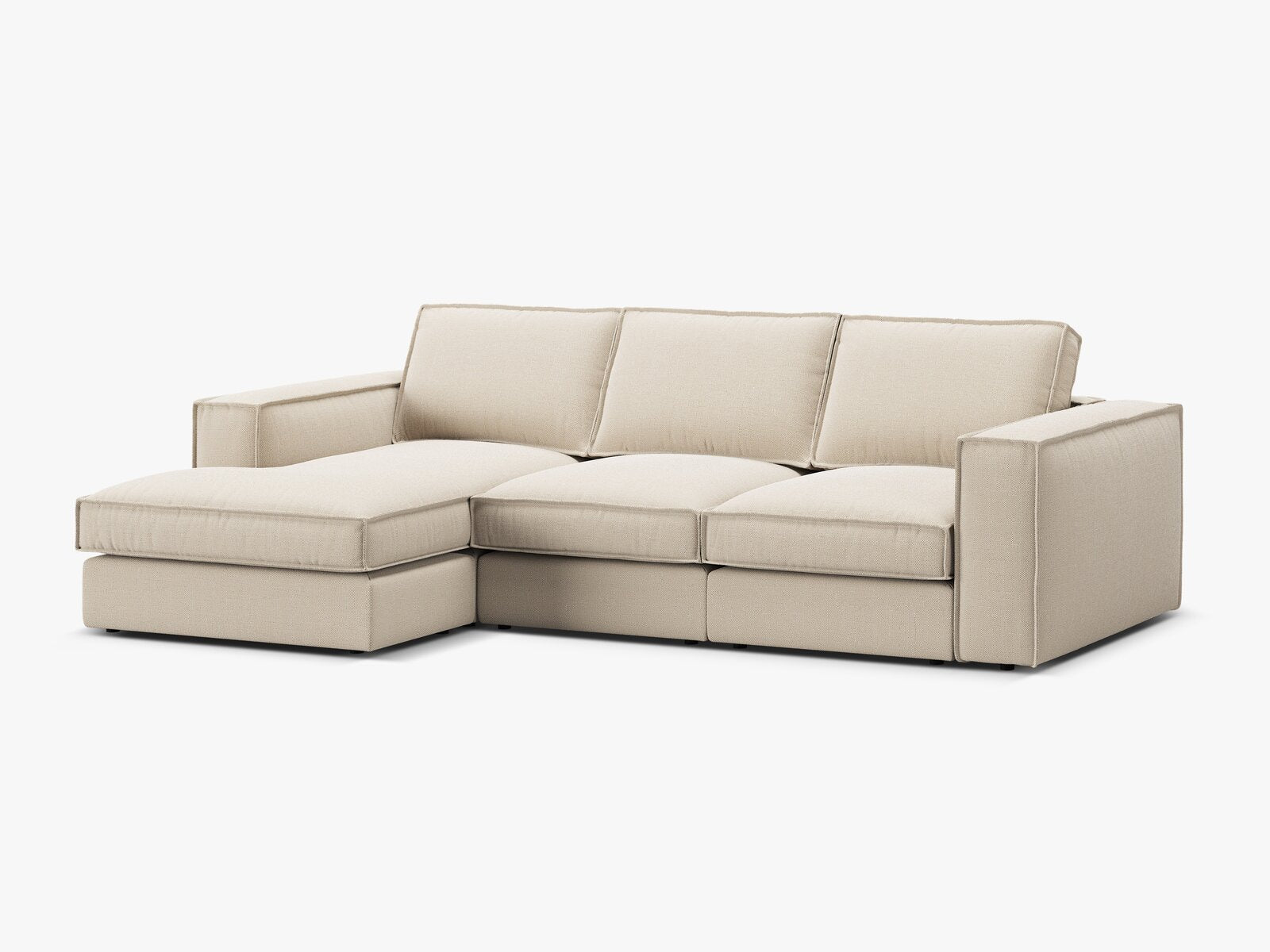 Micadoni modulares Ecksofa Pola 3-Sitzer Links Strukturierter Stoff Babel Beige