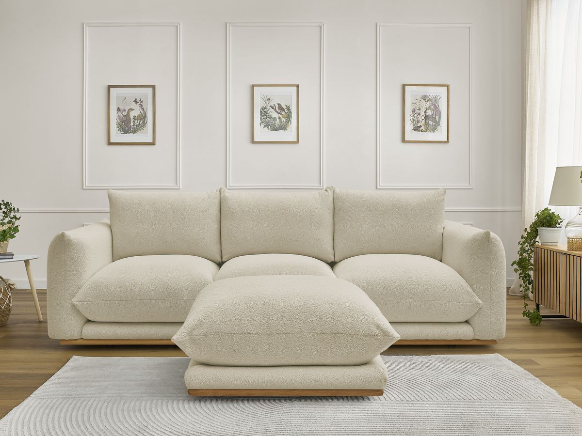 Bobochic Ernest Sofa 3-Sitzer mit Pouf 266 × 106 cm Bouclé-Stoff Beige
