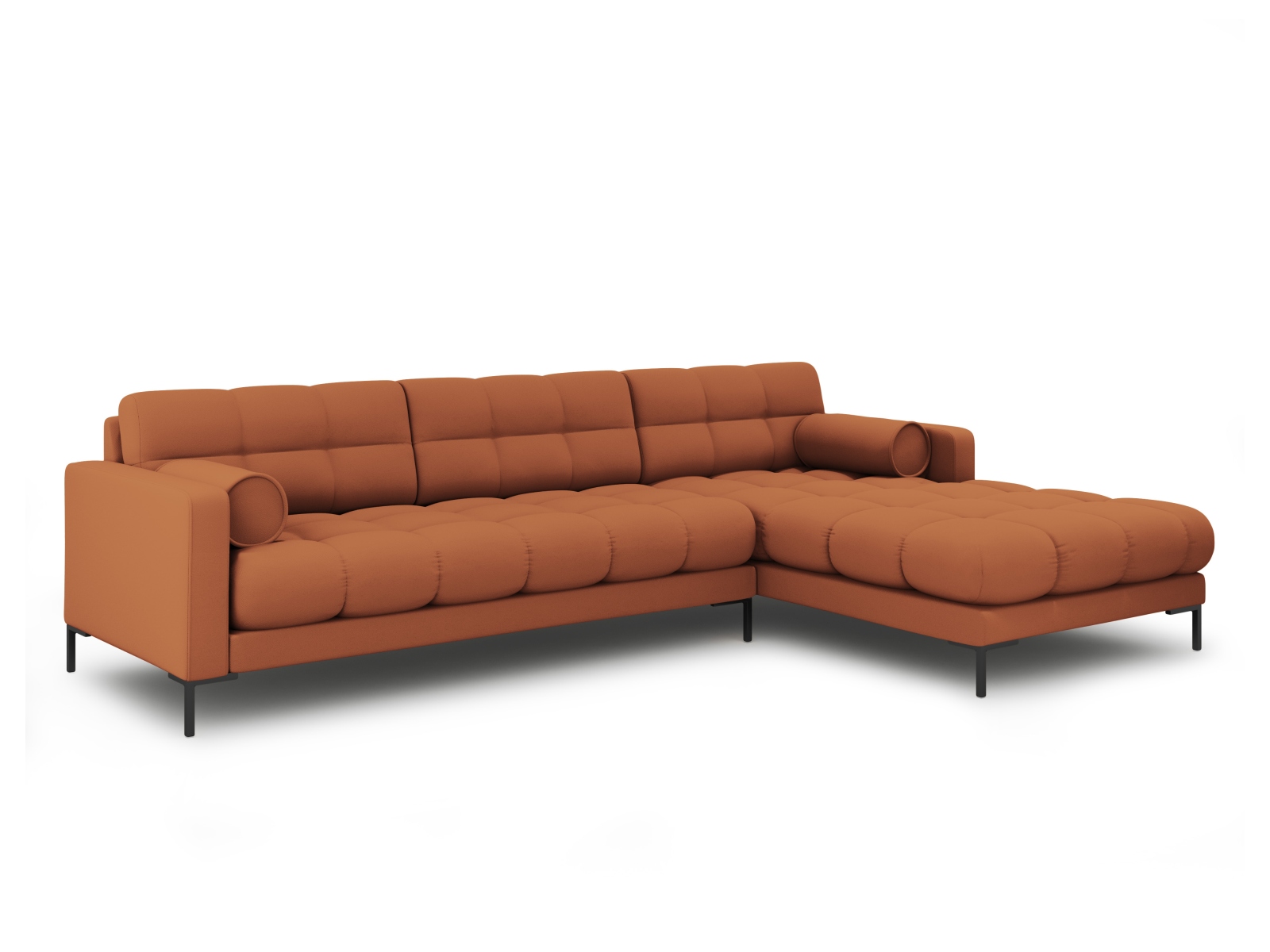 Cosmopolitan Design Ecksofa Bali 5-Sitzer Strukturierter Stoff Neve Ziegel Rechts Beine Schwarzes Metall