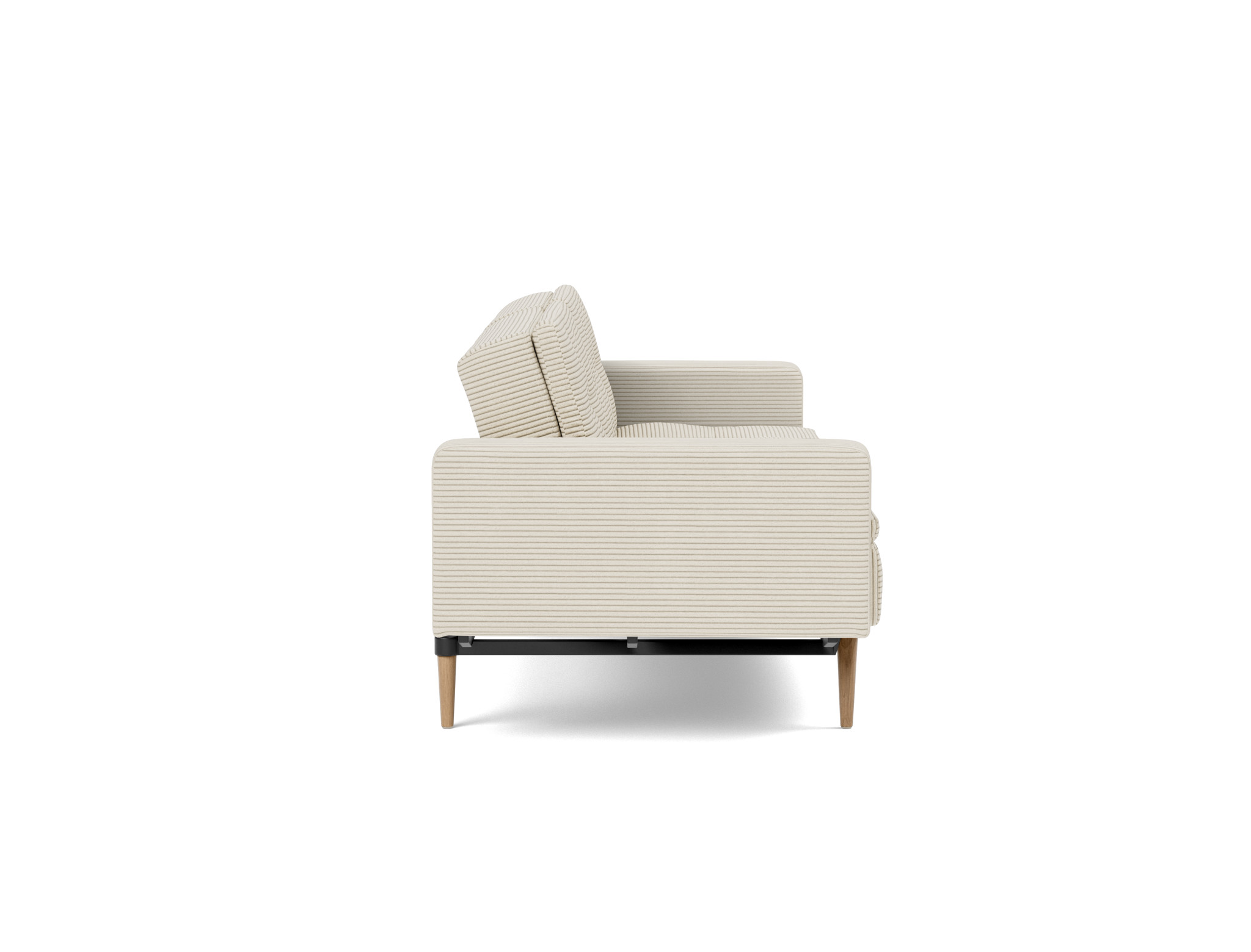 Schlafsofa Dublexo mit Armlehnen Kord Corduroy 594-Ivory Beine Styletto Eiche hell