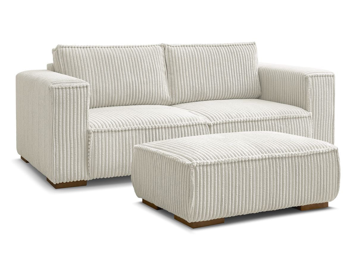 Bobochic Chelsea Sofa 3-Sitzer mit Pouf Breitcord weich Beige